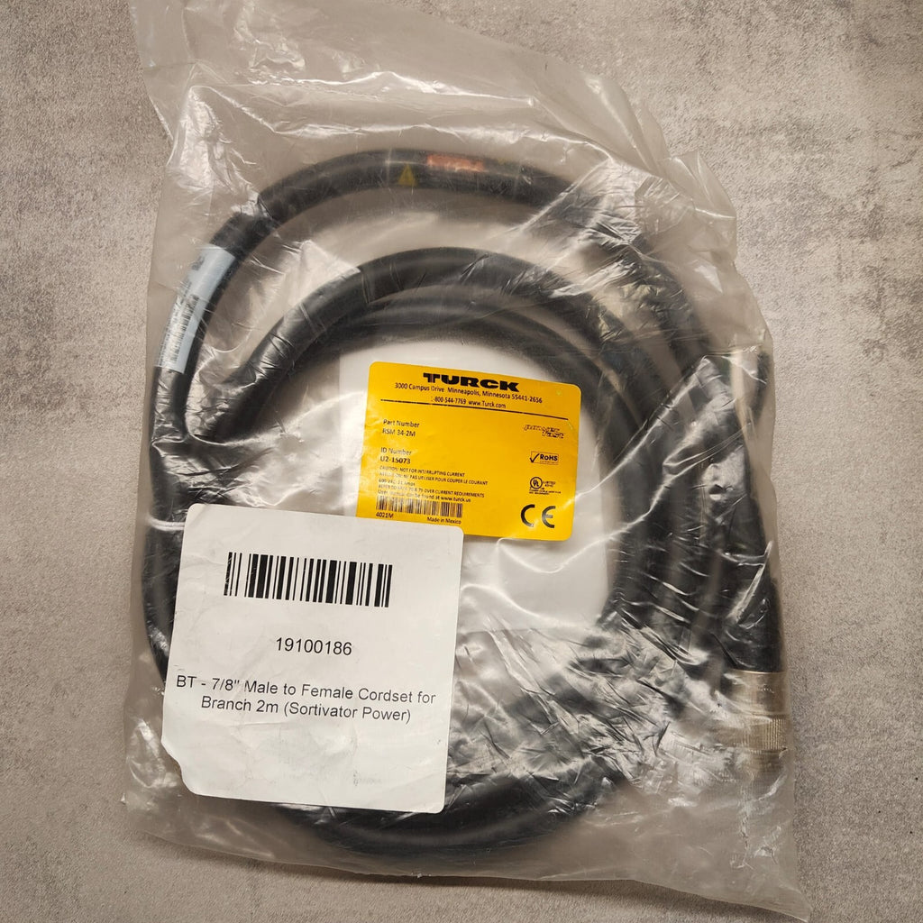 Turck RSM 34-2M CORDSET, A, STRAIGHT MALE, MALE: 14 AWG, 3 PIN, 600V, 15A, 2M0