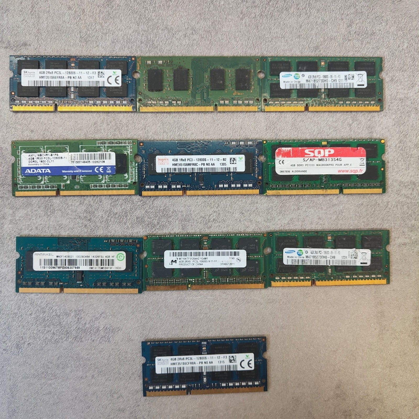 Lot de 10 barrettes de RAM PC3 / PC3L - Non téstées0