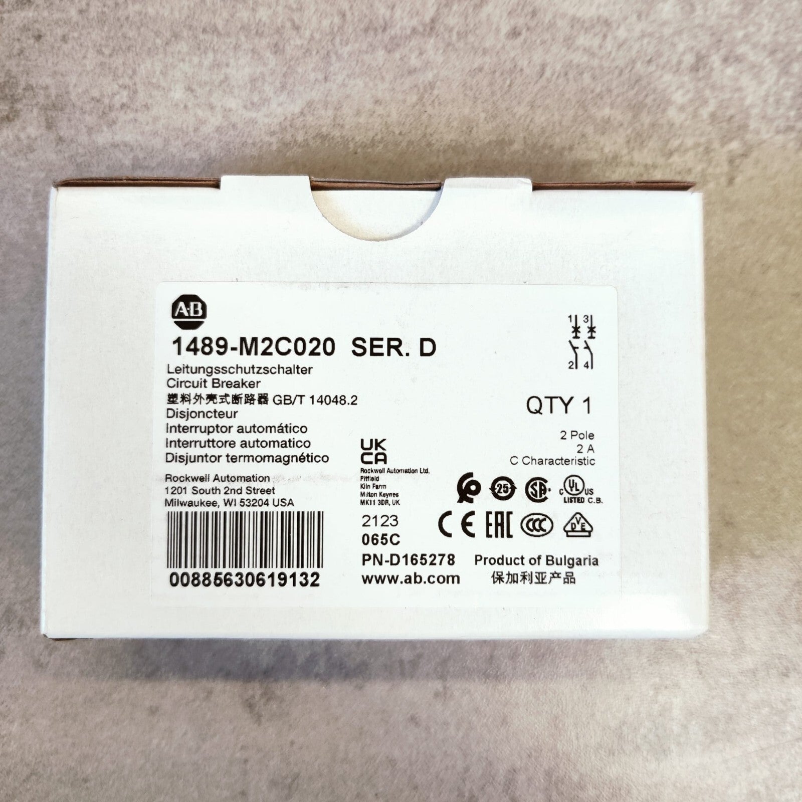 Allen Bradley - Disjoncteur 1489-M2C020 SER.D, 2 POLE, C CURVE, 2A4