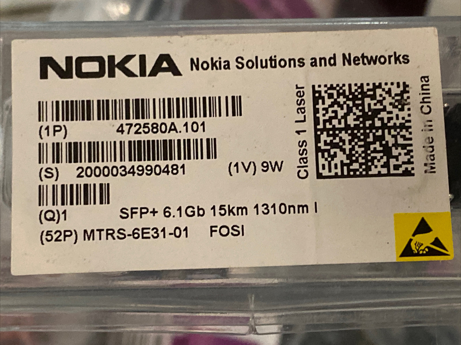 Lot de 3 Nokia 472580A.101 FOSI SFP+ 6,1 Gb 15km 1310nm2
