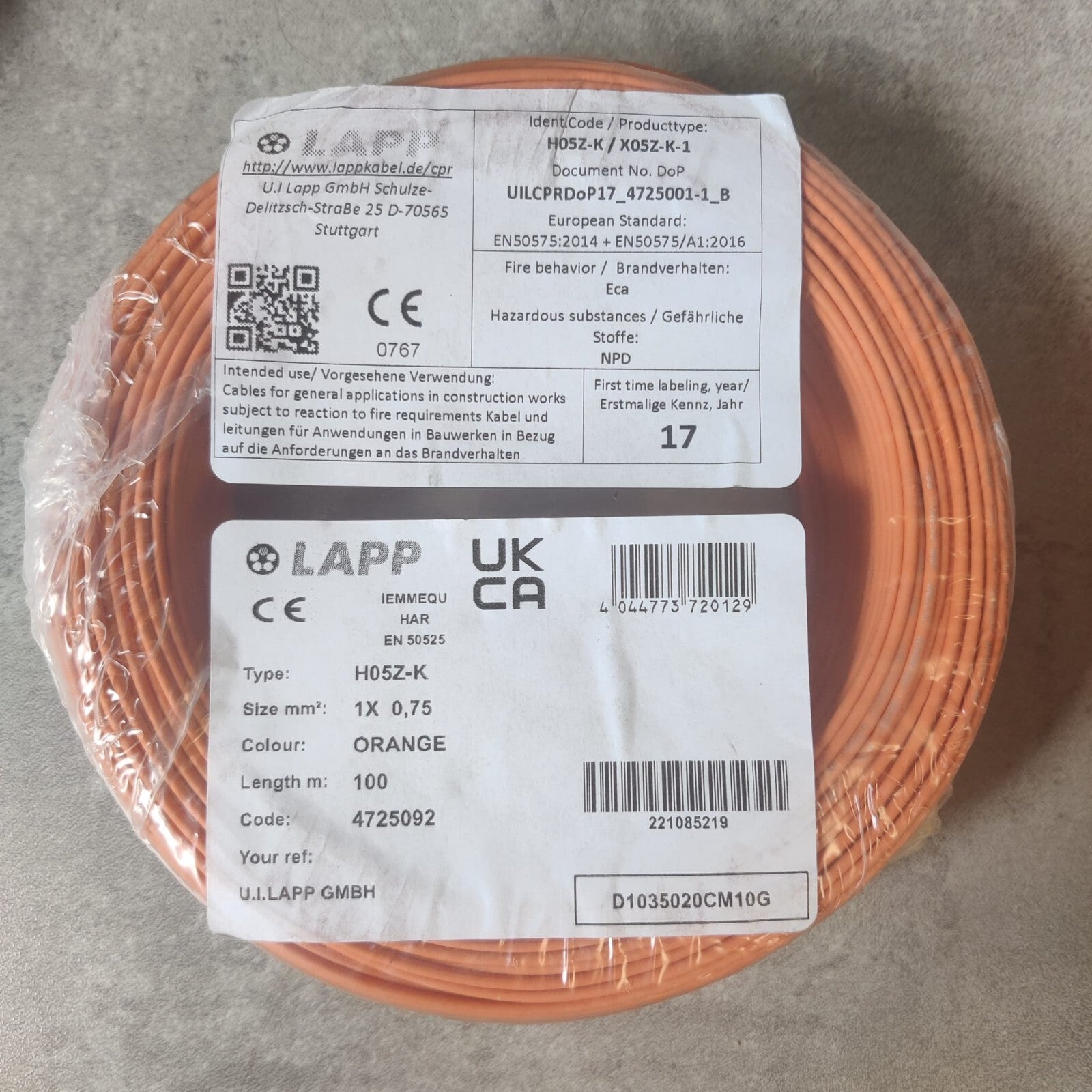 Lapp - 4725092 Fil d'accrochage, Sans halogène, 20 AWG/1C, 500V, - 100m0
