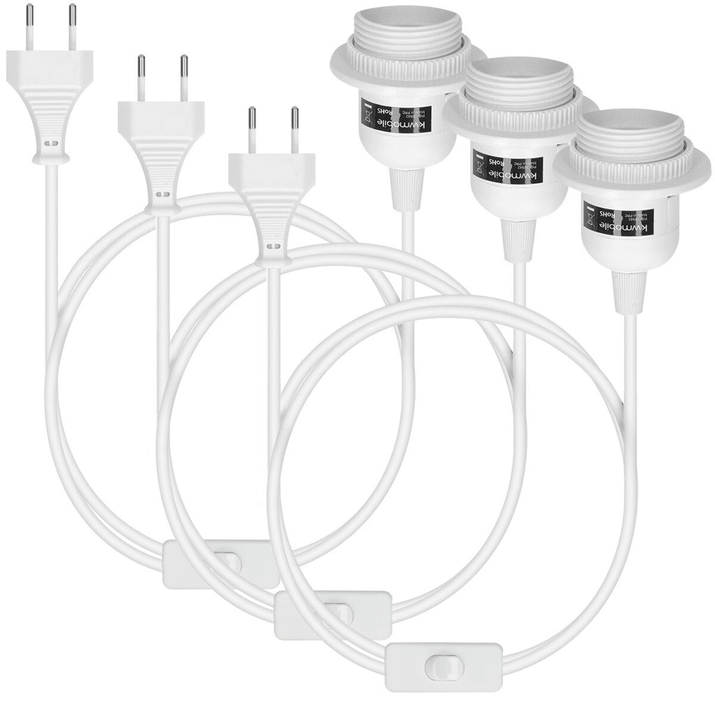 3x douille E27 pour lampes avec anneau de fixation, interrupteur et prise.4