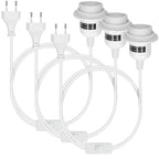 3x douille E27 pour lampes avec anneau de fixation, interrupteur et prise.4