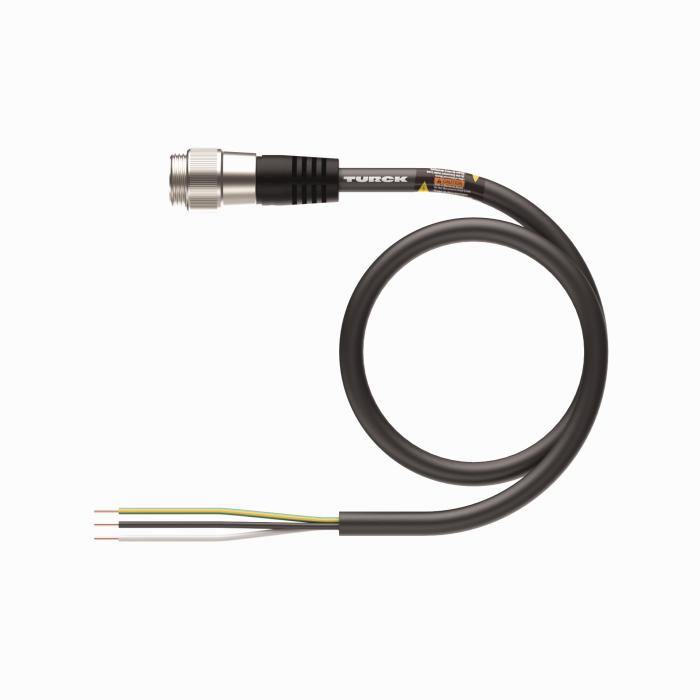 Turck RSM 34-2M CORDSET, A, STRAIGHT MALE, MALE: 14 AWG, 3 PIN, 600V, 15A, 2M4