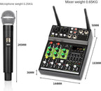 Gsrimgratoe Mélangeur audio 4 canaux avec 1 tirage 2 micros sans Console de mixage avec effet Bluetooth USB pour DJ karaoké PC Guitar