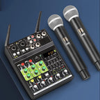 Gsrimgratoe Mélangeur audio 4 canaux avec 1 tirage 2 micros sans Console de mixage avec effet Bluetooth USB pour DJ karaoké PC Guitar