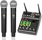 Gsrimgratoe Mélangeur audio 4 canaux avec 1 tirage 2 micros sans Console de mixage avec effet Bluetooth USB pour DJ karaoké PC Guitar